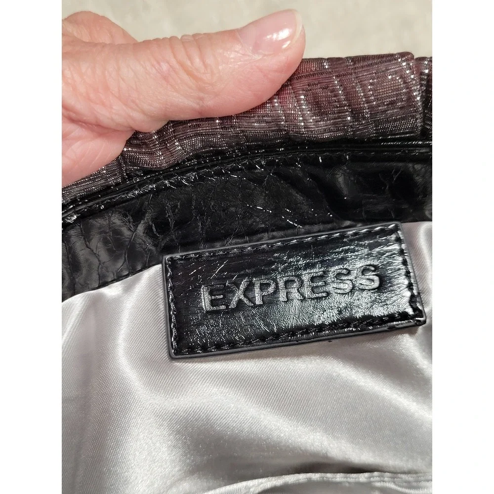 Express Womens Evening Clutch Bag Metallic Silver‎ Plum Pleated Formal Handbag